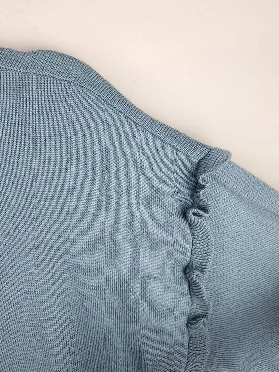 Rebecca Taylor 100% Merino Wool Ruffle Trim Mockneck Sweater Blue sz S *read* - Picture 10 of 11